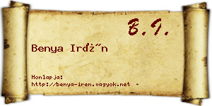 Benya Irén névjegykártya